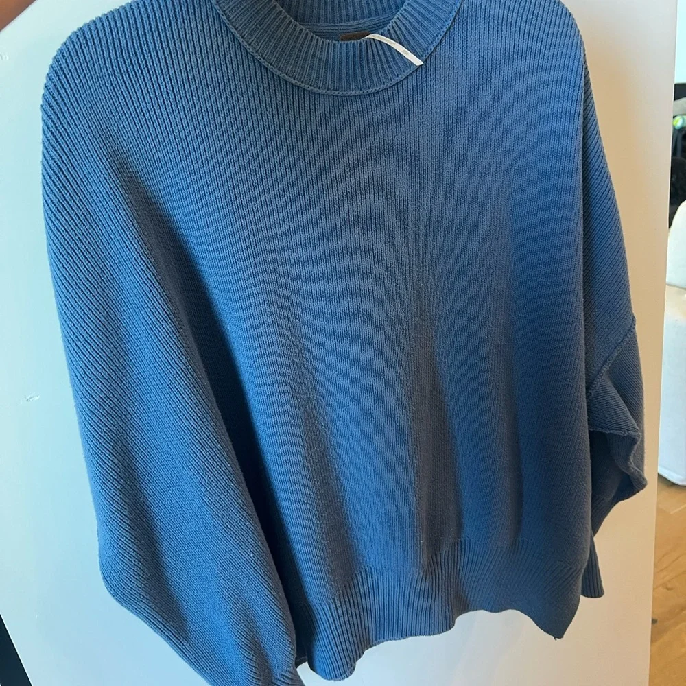 Free People Sky Blue Ribbed Crewneck Sweater